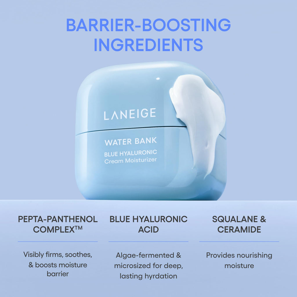 LANEIGE Water Bank Blue Hyaluronic Acid Cream Daily Face Moisturizer: Hydrating Korean Lightweight Face Cream with Ceramides & Squalane for Lasting Deep Hydration & Skin Barrier Support