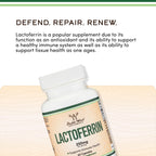 Lactoferrin 250mg Bioferrin, Immune, Gut + Iron Absorption, 60 Capsules | Immune, Gut + Iron Absorption Supplement, Patented Bioferrin, 250mg per Serving, Partially Iron-Saturated, No Taste