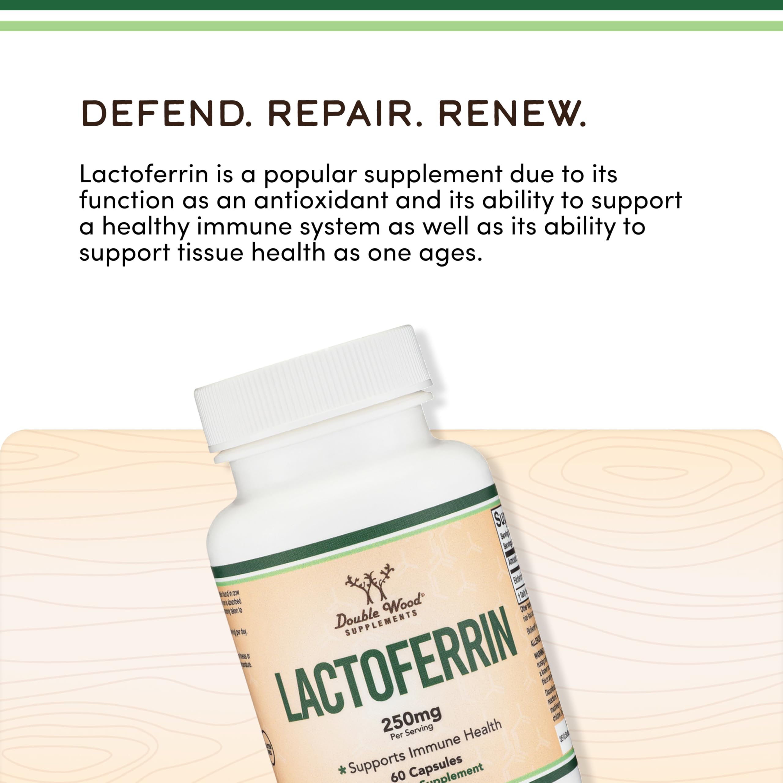 Lactoferrin 250mg Bioferrin, Immune, Gut + Iron Absorption, 60 Capsules | Immune, Gut + Iron Absorption Supplement, Patented Bioferrin, 250mg per Serving, Partially Iron-Saturated, No Taste