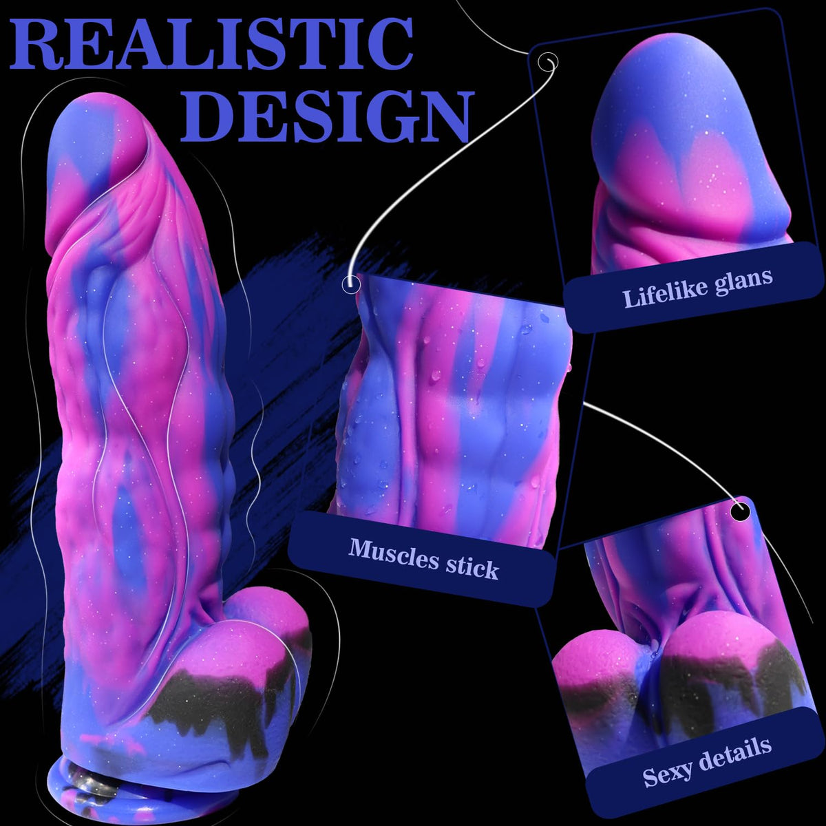 9.5'' Huge Realistic G-Spot Anal Dildo, Ex-Thick (7.5'' Girth), Suction Cup