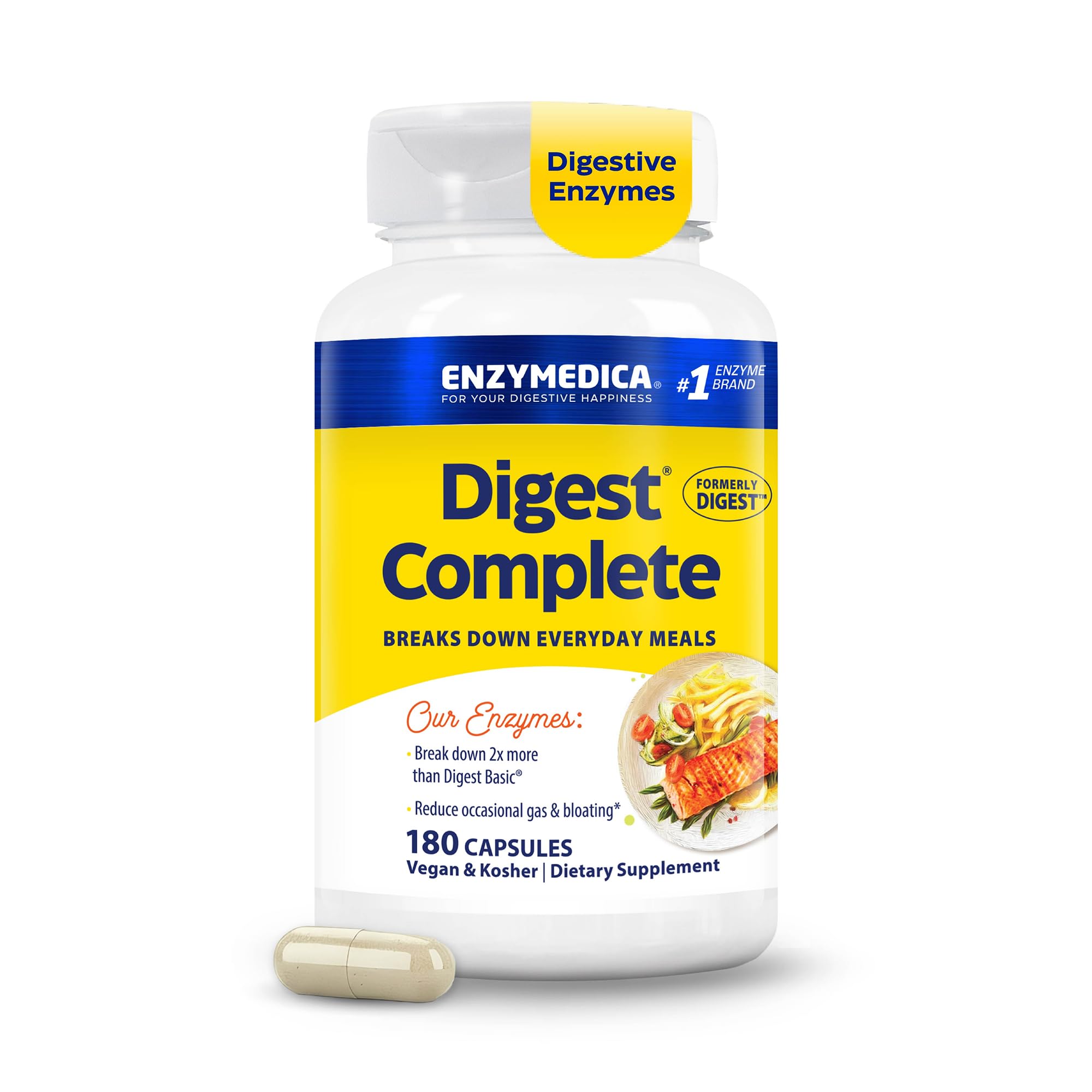 Enzymedica Digest Complete - Helps Gas & Bloating - 90 Caps | Digestive Enzyme Supplement for Women & Men, Enzyme Capsules for Digestion, Gut Health Support, Energy Support, Vegan