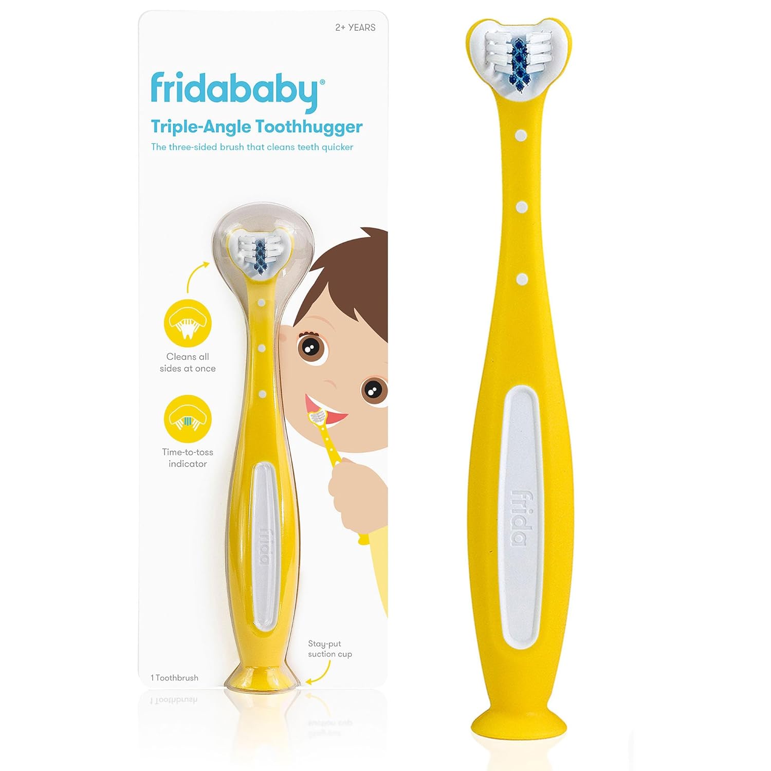 Buy now Frida Baby Triple-Angle Toothhugger Training Toddler Toothbrush | Toddler Toothbrush 2 Years and Up, Cleans All Sides at Once | Pink 1 Count (Pack of 1) Yellow at indiglob india
