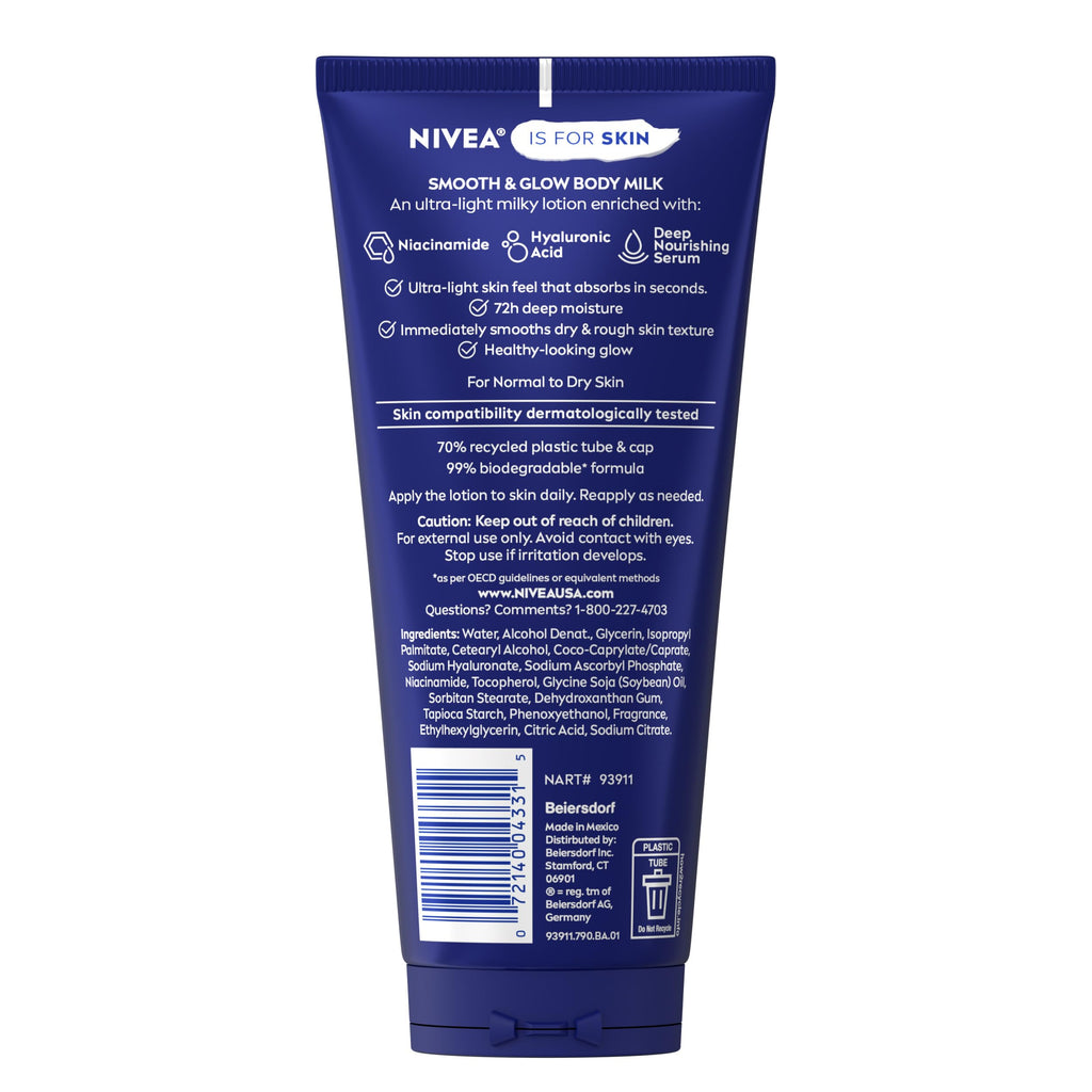 NIVEA Body Milk Smooth and Glow Ultra-Light Milky Serum, 6.7 FL OZ