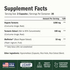 Turmeric Curcumin Supplement – 1200mg Organic Turmeric Curcumin with Black Pepper Extract for Max Absorption – Digestive & Joint Supplements for Men & Women w. Tumeric Extract & Bioperine – 60 Caps