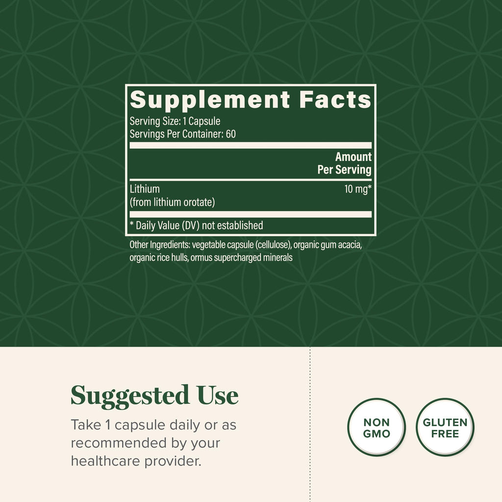 Global Healing Center - Lithium Orotate 10mg - Non-GMO, Gluten Free, Vegan Friendly Brain Health Lithium Supplement for Supporting Mood, Function, and Clarity (60 Capsules)