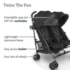 Buy now UPPAbaby G-Link V2 Double Umbrella Stroller / Lightweight Design / One-Step Fold + Recline / XL Basket + Canopy / Cup Holder Included / Jake (Black/Carbon Frame) at indiglob india