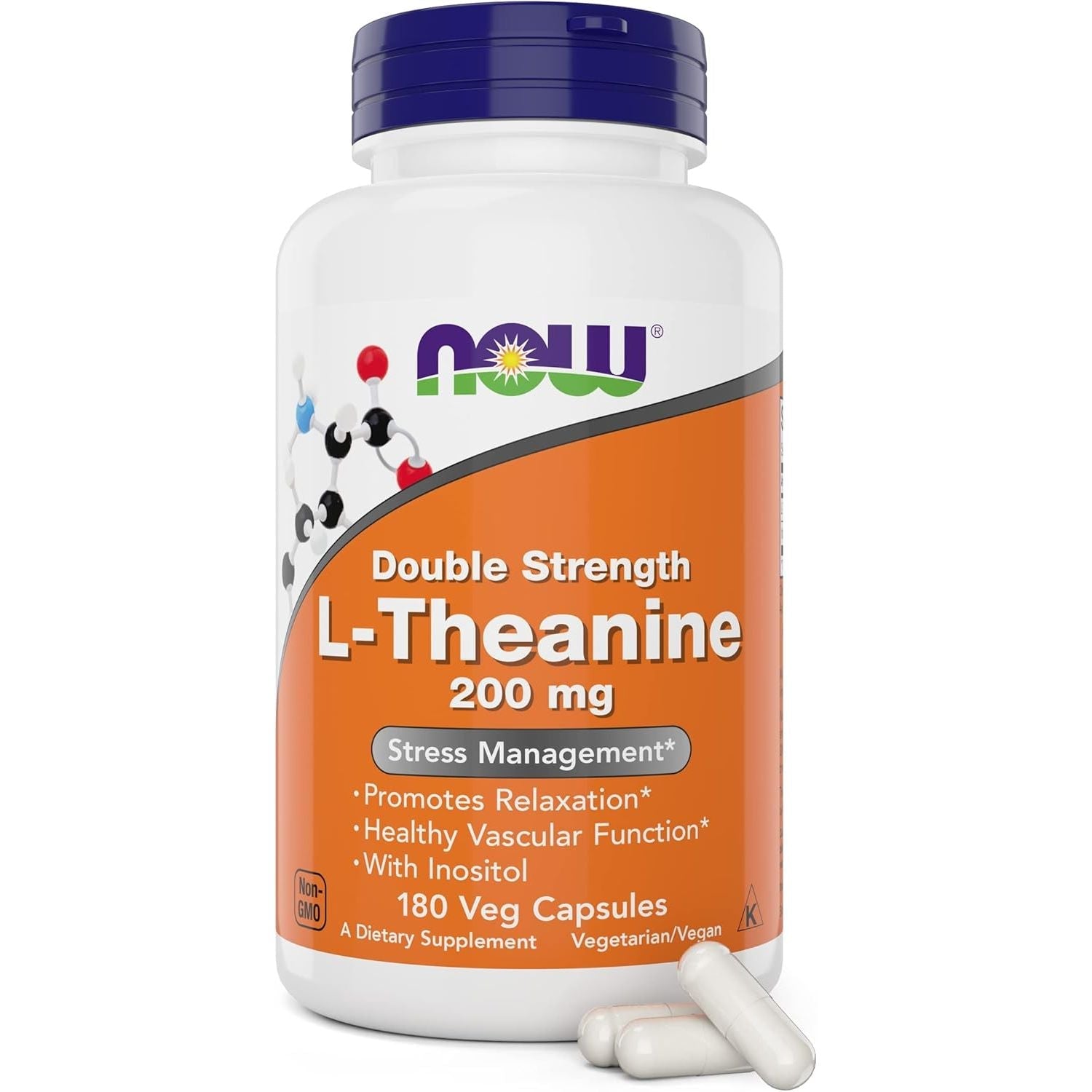 Buy now NOW Foods Supplements, L-Theanine 200 mg with Inositol, Stress Management*, 120 Veg Capsules 180 Count (Pack of 1) at indiglob india