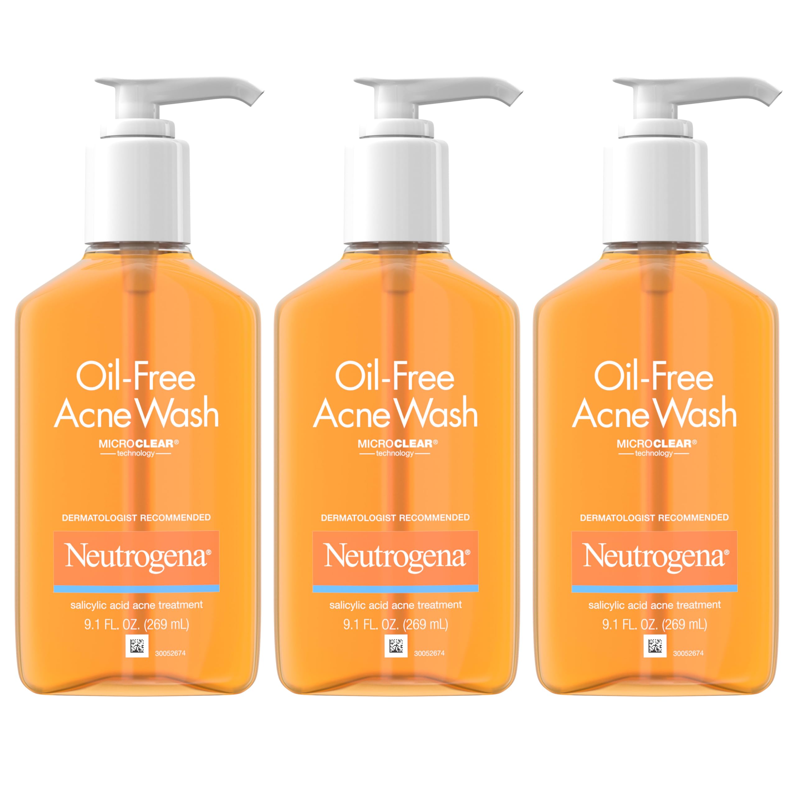Buy now Neutrogena Oil-Free Acne Wash, Acne Fighting Facial Cleanser with Salicylic Acid Medicine, Acne Treatment for Face, Non-Comedogenic, Residue-Free, 9.1 fl oz Pump Bottles, 3 Pack at indiglob india