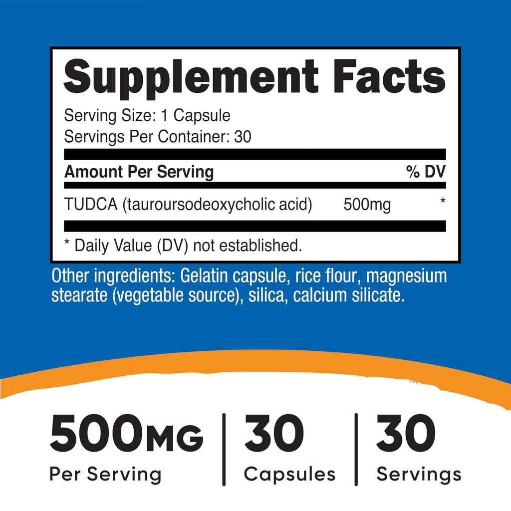 Nutricost Tudca 500mg, 30 Capsules (Tauroursodeoxycholic Acid) Gluten Free | Premium Quality, GMO-Free
