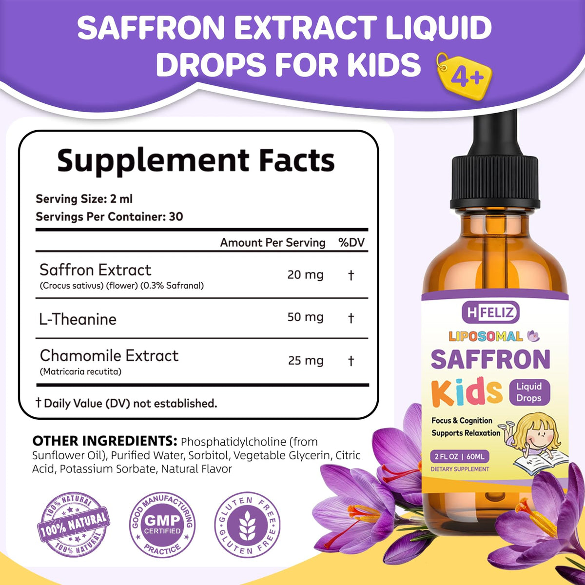 Liposomal Saffron Liquid Drops for Kids, 2 Fl OZ