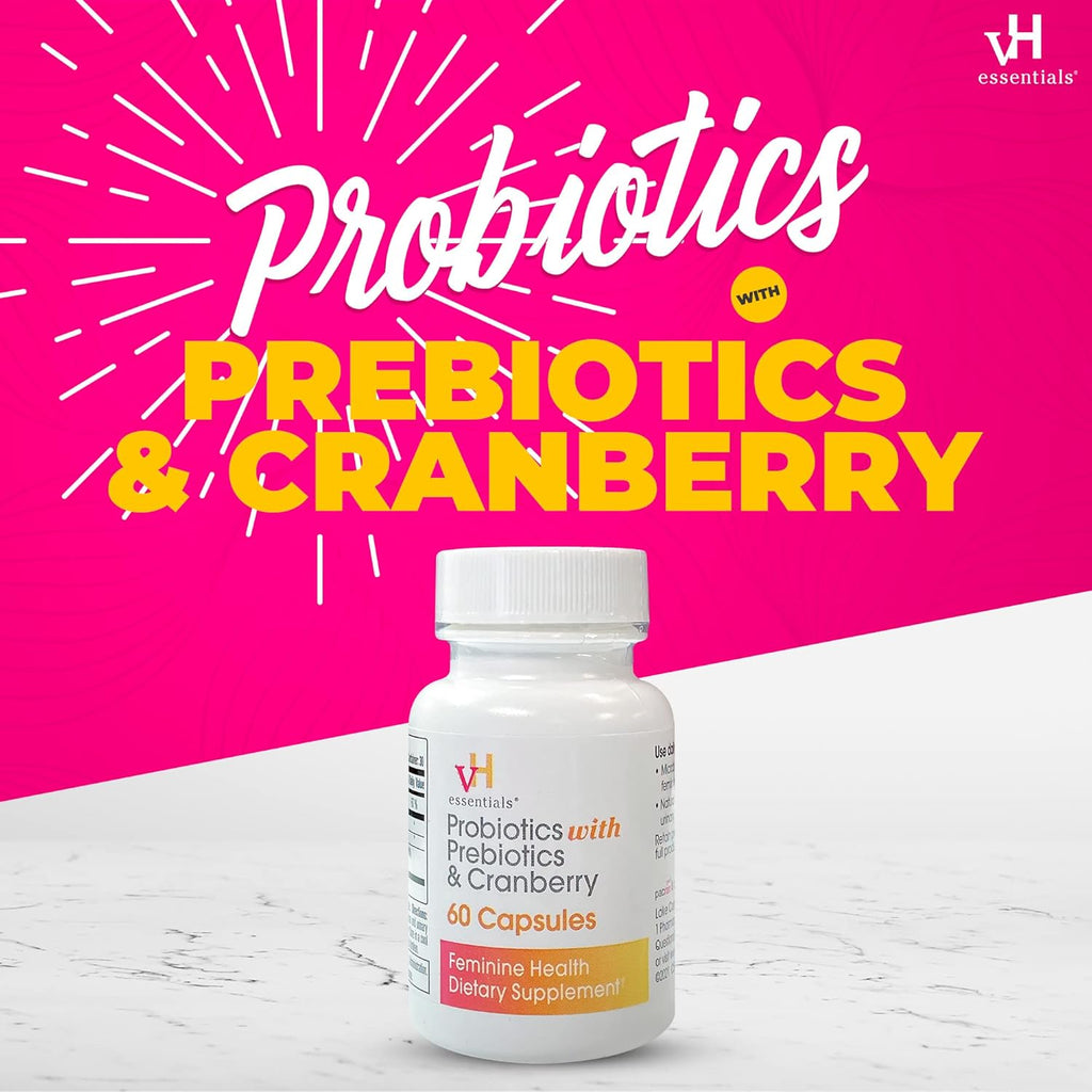 Buy now vH Essentials Probiotics for Women with Prebiotics, Cranberry & Vitamin C - 60 Capsules (30 Day Supply) - Women's Probiotics Support Gut Balance, Feminine Health & Urinary Tract Health for Women at indiglob india