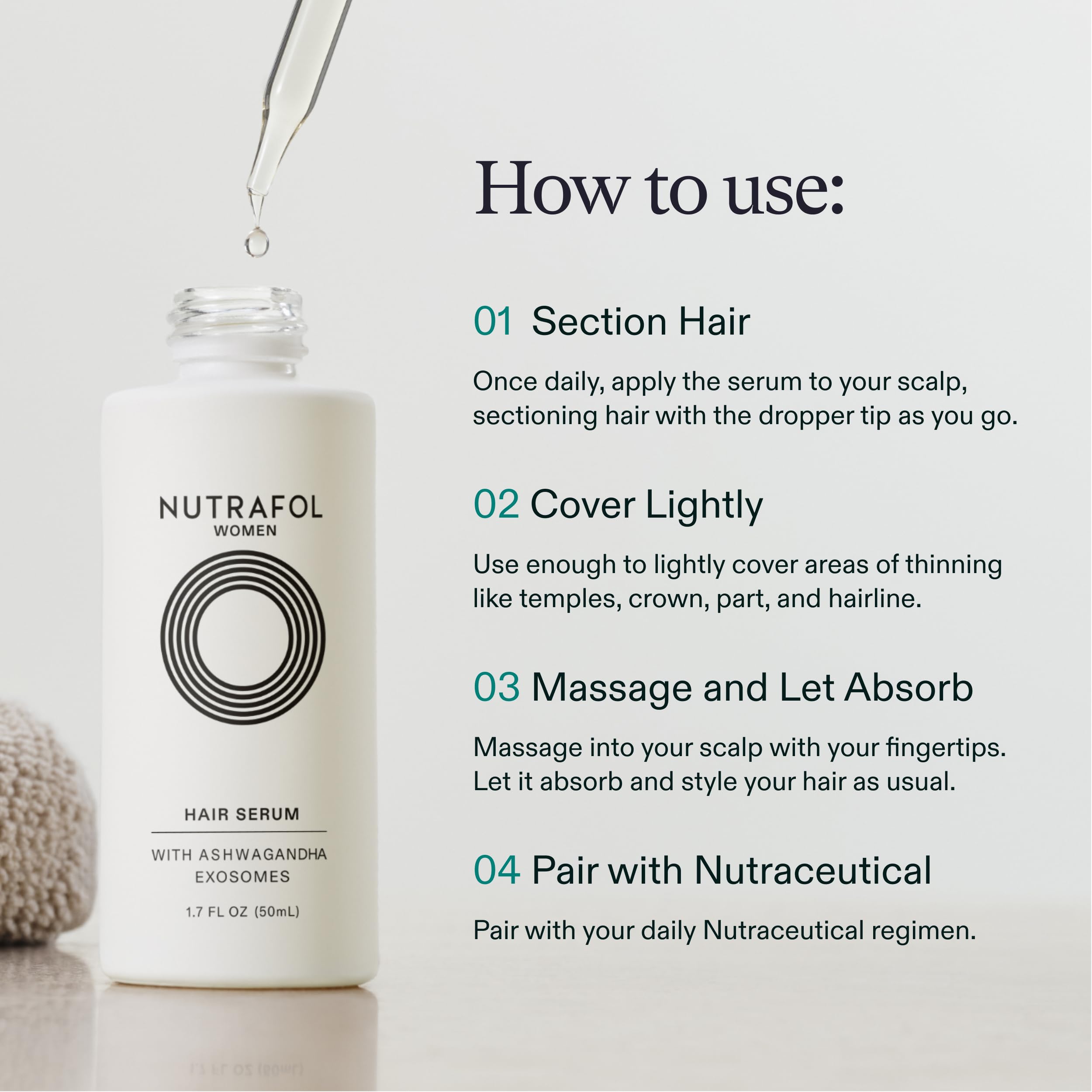 Nutrafol Women's Hair Serum, Supports Visibly Thicker and Stronger Hair, Vegan, Lightweight and Fast-Absorbing.