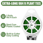 984FT Total (2 Rolls, 492FT Each) Garden Twist Ties with Cutter, Plant Ties for Tomatoes & Vines, Reusable Garden Ties for Gardening, Cable Management & Home Organization