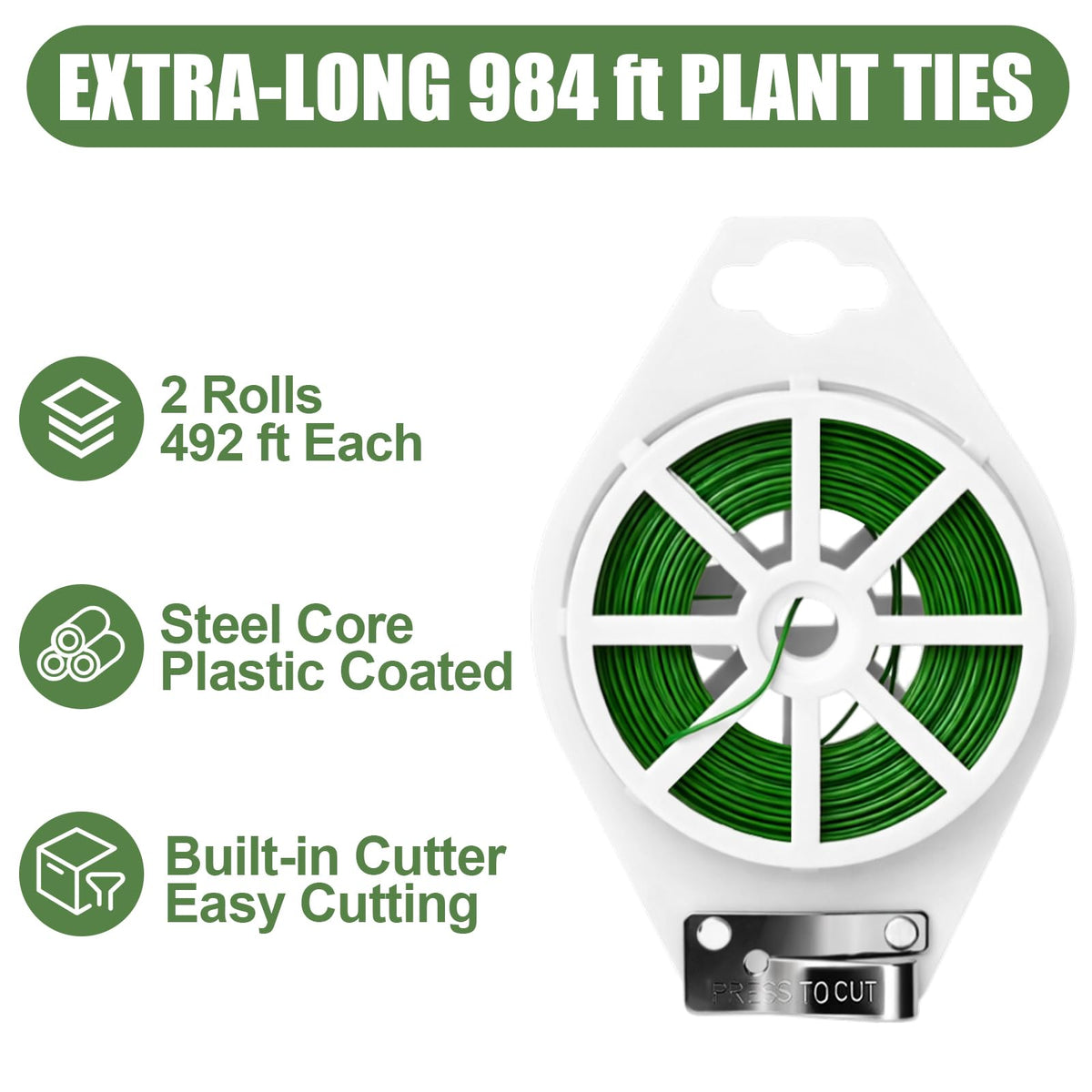 984FT Total (2 Rolls, 492FT Each) Garden Twist Ties with Cutter, Plant Ties for Tomatoes & Vines, Reusable Garden Ties for Gardening, Cable Management & Home Organization