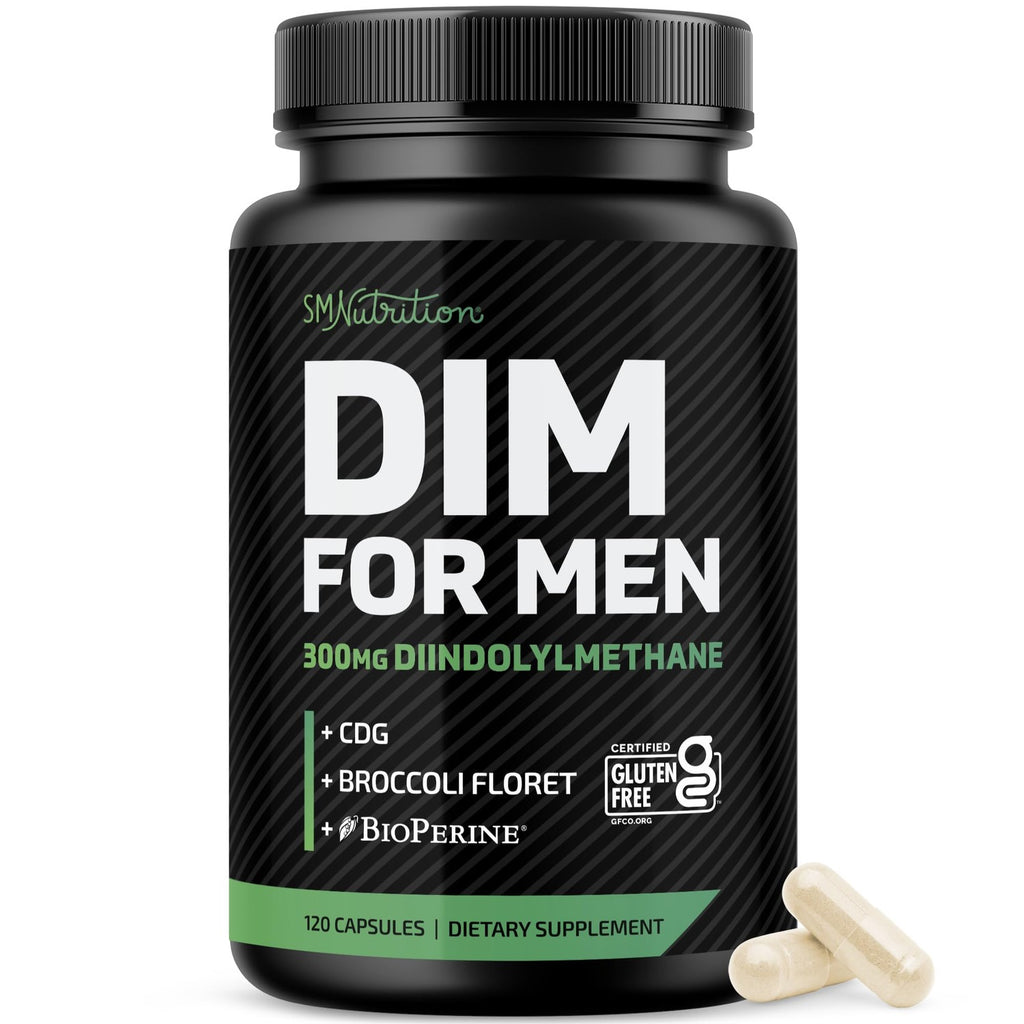 DIM Supplement for Men 300mg, Estrogen Blocker & Aromatase Inhibitor, 60 Ct | Extra Strength Men’s Hormone Balance & Fitness Booster, Diindolylmethane Plus CDG & Broccoli Floret, Gluten-Free, 60 Capsules