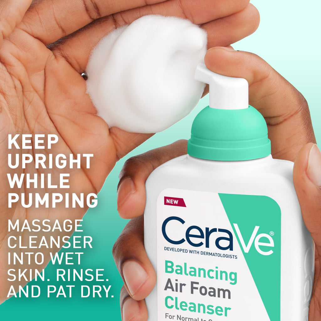 Buy now CeraVe Balancing Air Foam Face Wash, Foaming Facial Cleanser For Combination Skin, 8HR Oil Control + 24HR Hydration, Fragrance-Free & Non-Comedogenic, With Glycolysine™ & 3 Essential Ceramides, 8oz at indiglob india