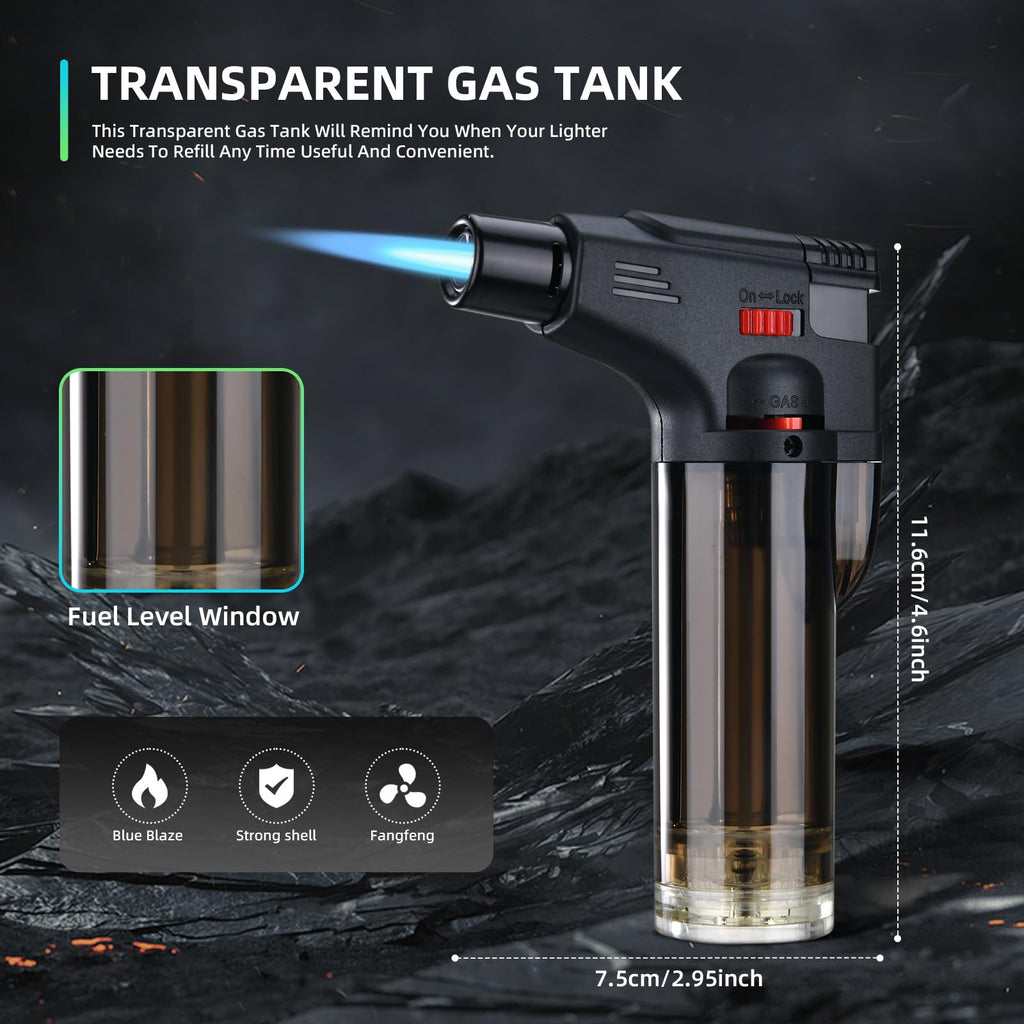 Torch Lighter, 5 Pack, Butane Lighters, Windproof Butane Refillable Jet Torch Flame Gas Lighter, Multi Utility Lighters for Candles Fireplaces Campfires BBQ Grill Pilot Lights (Without Fuel)