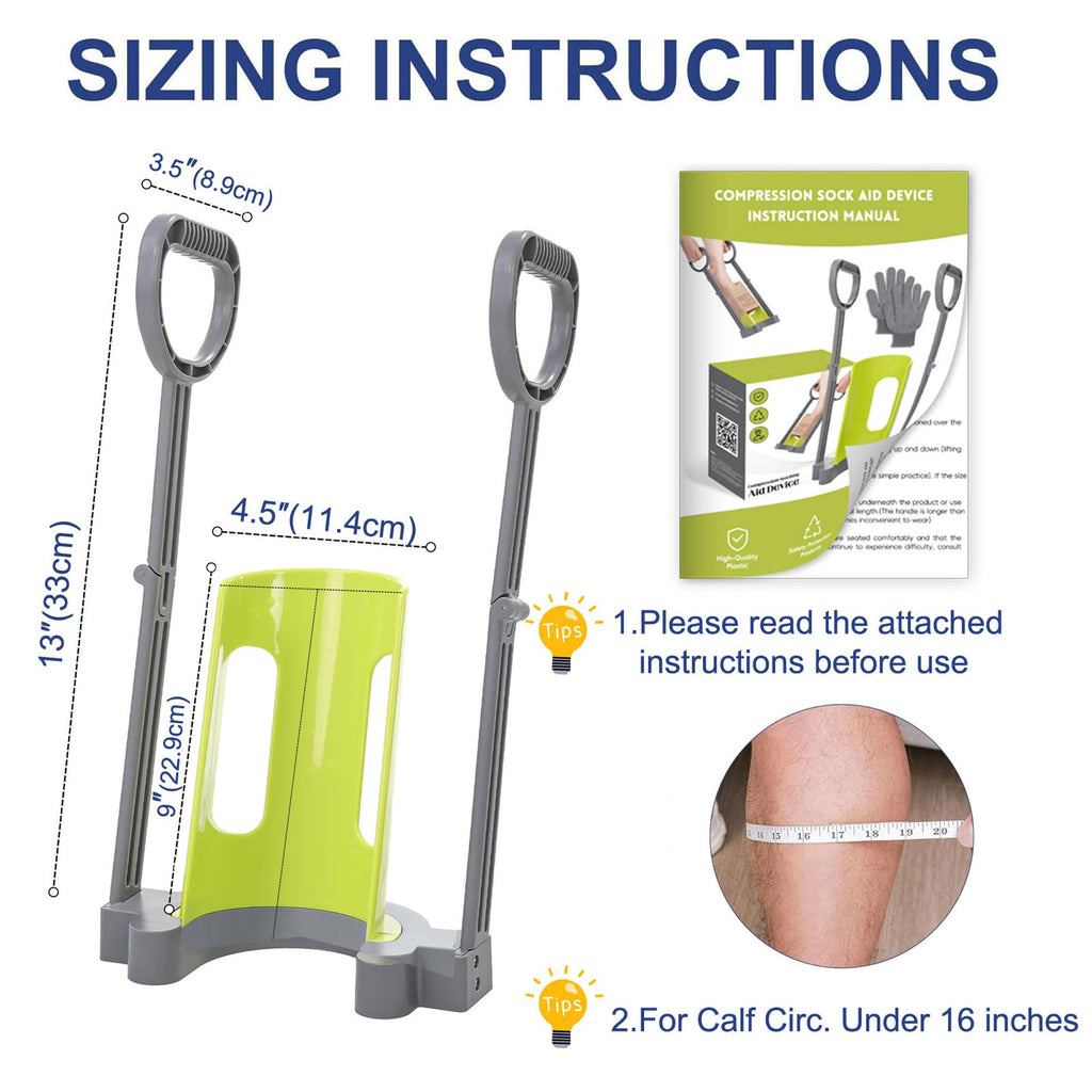 Compression Sock Aid Device | Size for Leg Circ 16 in or Less | Helper Device for Putting on Compression Stocking, Easy On Donning Aid Tool for Socks & Stockings, Durable & User-Friendly Design