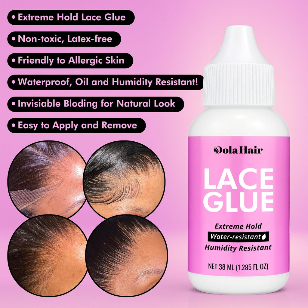 Extreme Hold Lace Glue for Wigs, Waterproof, Invisible Bonding, 1.285 Ounce 36pcs Lace Wig Tape Double Sided Waterproof Lace Front Tape(Glue-3pcs kit)