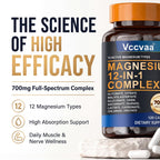 Magnesium Complex 700mg | 12-in-1 High Absorption Supplement | Glycinate, Citrate, Malate, Taurate & More | Sleep Support, Muscle Cramp Relief, Stress, Heart & Nerve Health | 120 Vegan Capsules