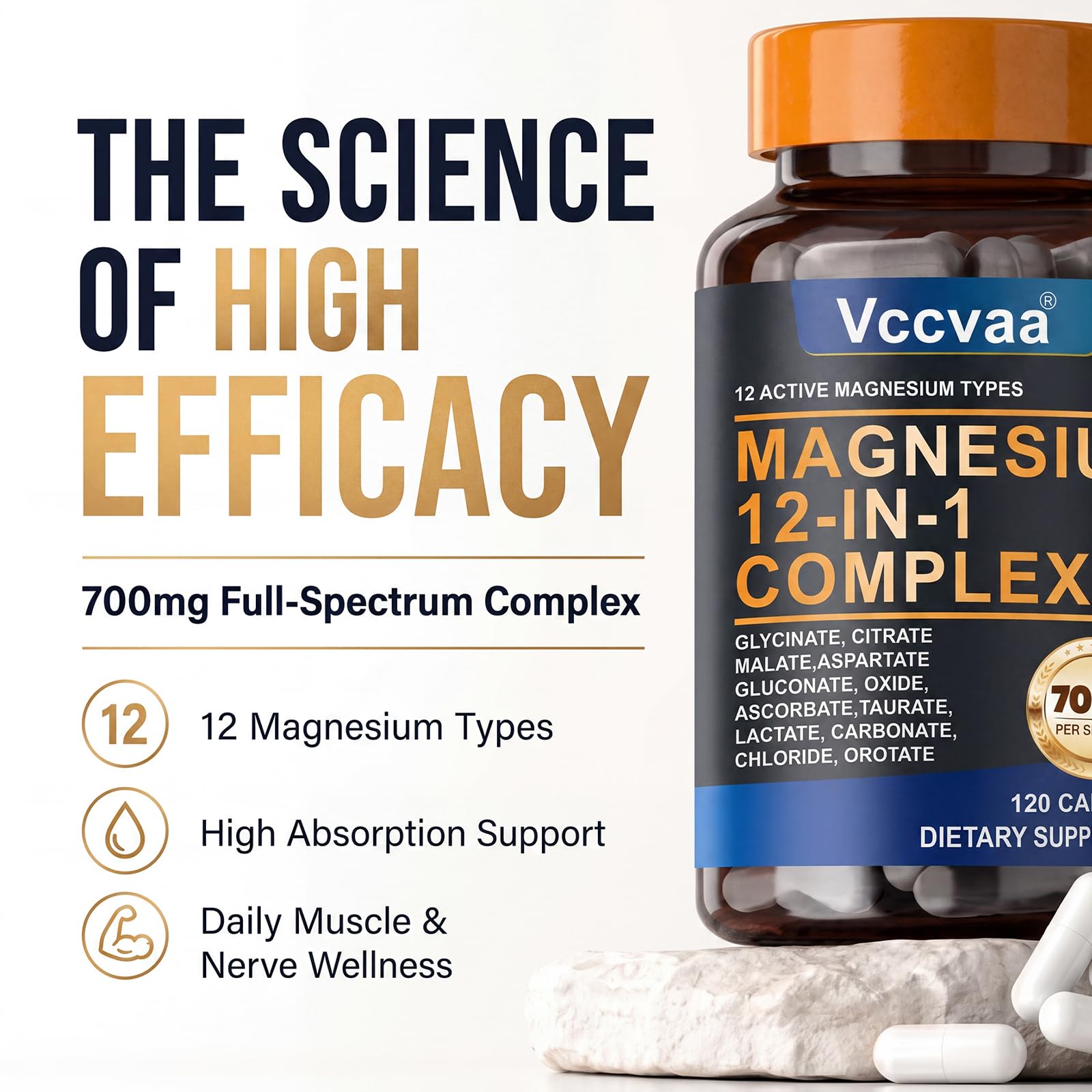 Magnesium Complex 700mg | 12-in-1 High Absorption Supplement | Glycinate, Citrate, Malate, Taurate & More | Sleep Support, Muscle Cramp Relief, Stress, Heart & Nerve Health | 120 Vegan Capsules