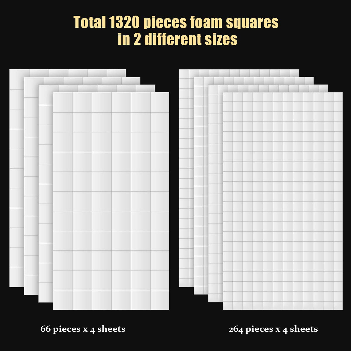 8 Sheets Foam Dots Squares, Adhesive 3D Foam Squares, 2 Sizes, Scrapbook