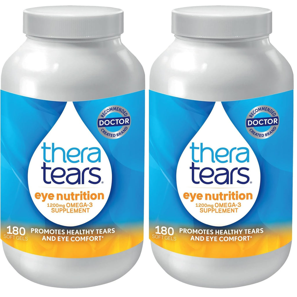 TheraTears Omega 3 Supplement for Eye Care, 180ct | 1200mg Fish Oil and Organic Flaxseed Oil with Vitamin E, Eye Nutrition, Promotes Healthy Tears & Eye Comfort