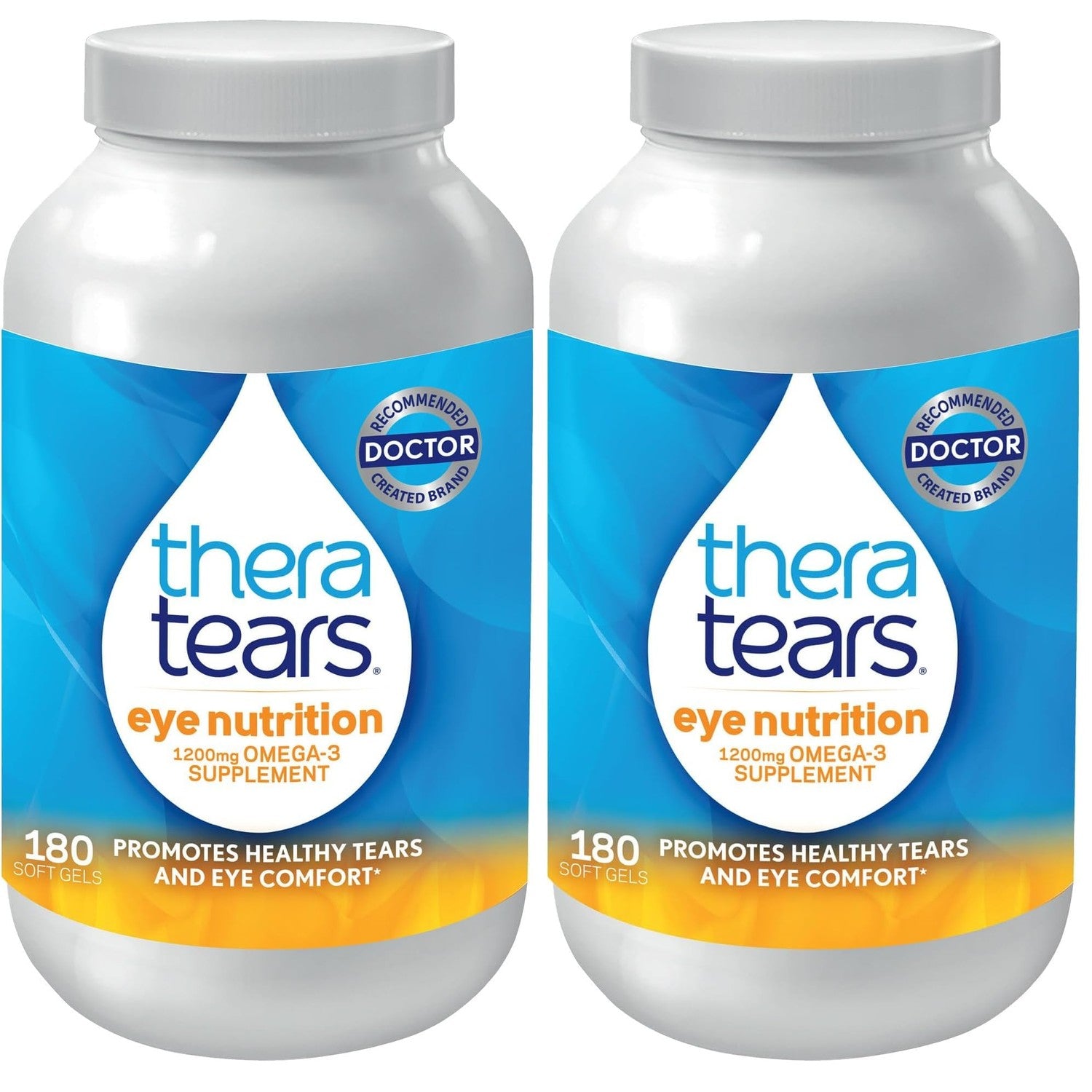 TheraTears Omega 3 Supplement for Eye Care, 180ct | 1200mg Fish Oil and Organic Flaxseed Oil with Vitamin E, Eye Nutrition, Promotes Healthy Tears & Eye Comfort