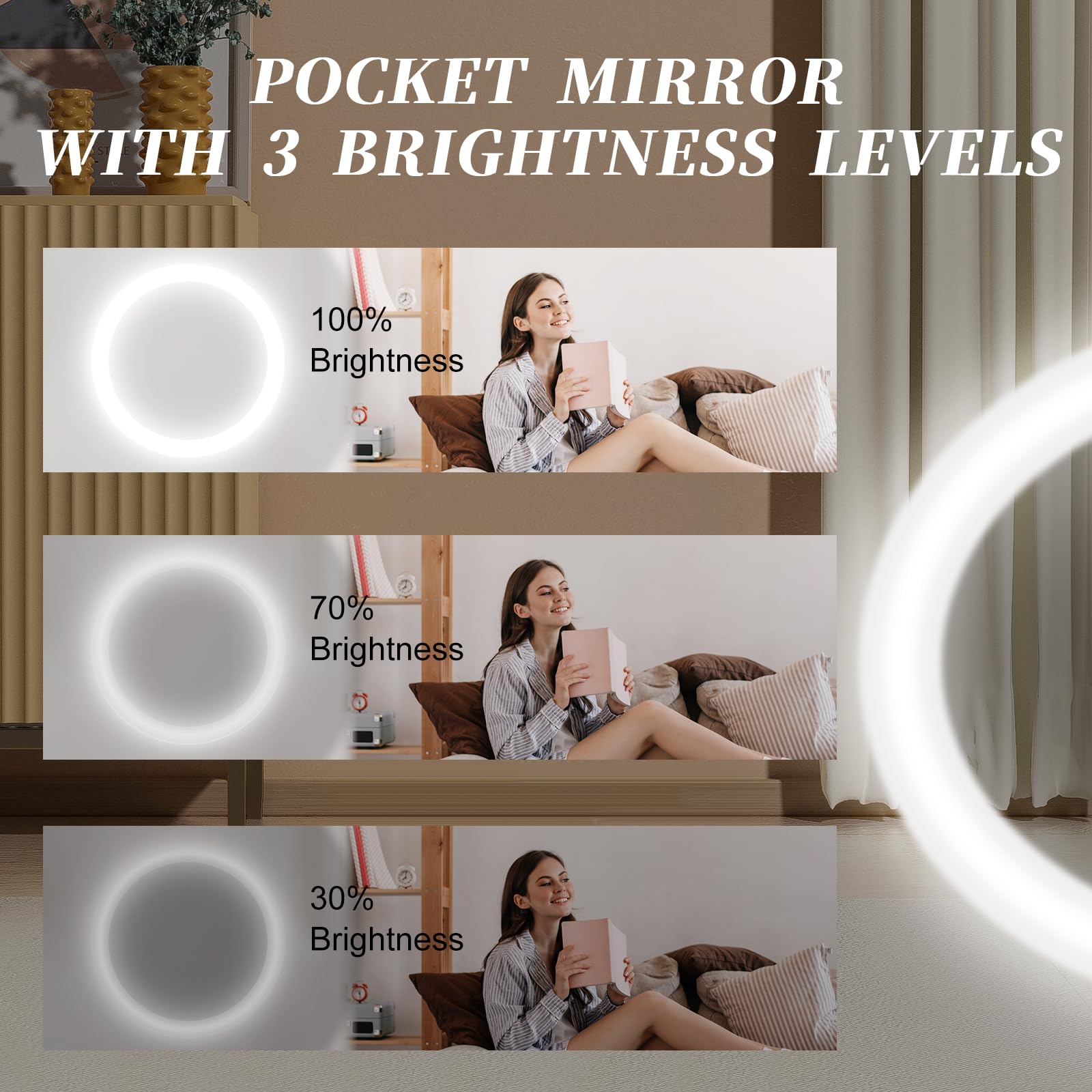 Black Compact Mirror with Light, 1X/3X Magnification LED Pocket Mirror | USB Data Cable, Mini, Purse, Pocket, Travel, Gift, makeup, mini, women, essentials, LED, fiberglass