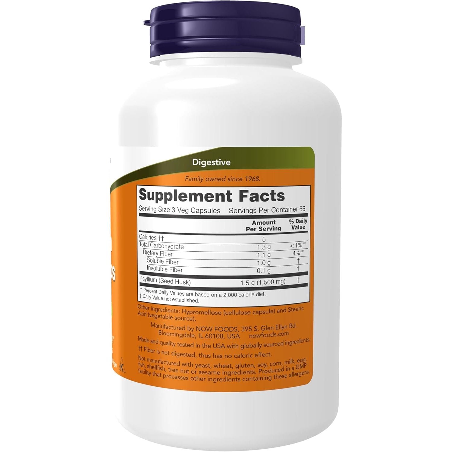 Buy now NOW Foods Supplements, Psyllium Husk Caps 500 mg, Non-GMO Project Verified, Natural Soluble Fiber, Intestinal Health*, 200 Veg Capsules at indiglob india