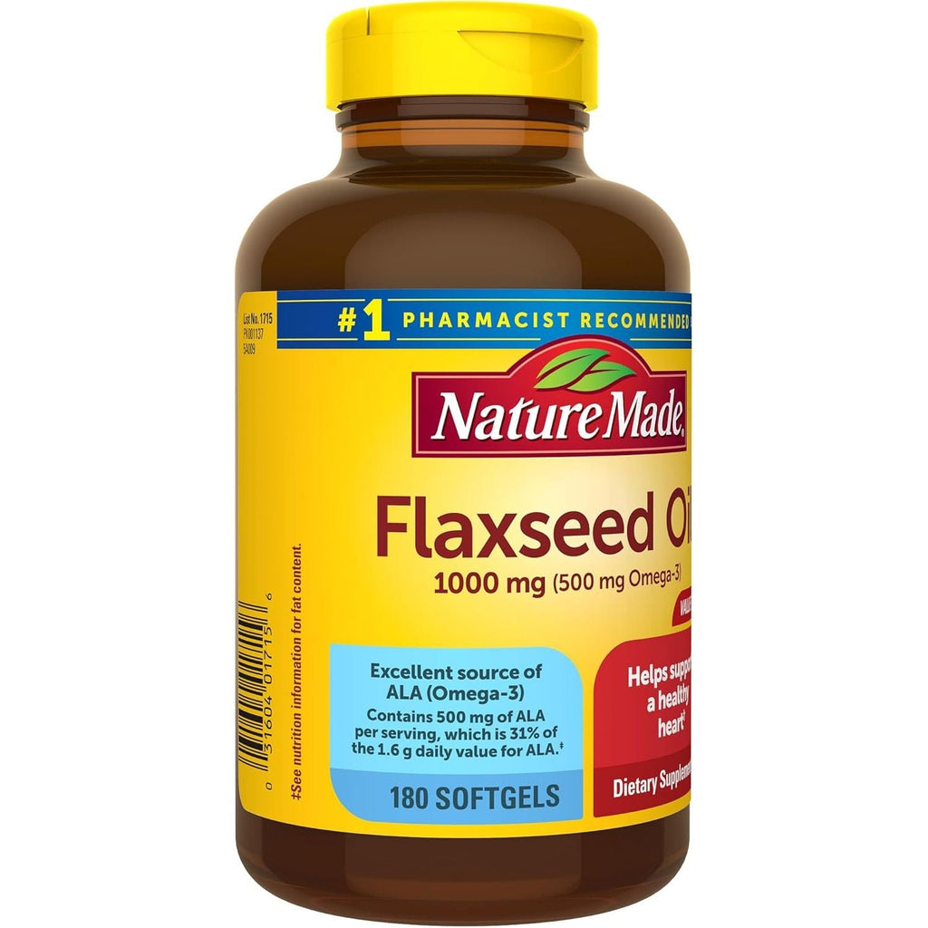 Buy now Nature Made Flaxseed Oil 1000 mg, Fish Free Omega 3 Supplement, Dietary Supplement for Heart Health Support, 180 Softgels, 180 Day Supply at indiglob india