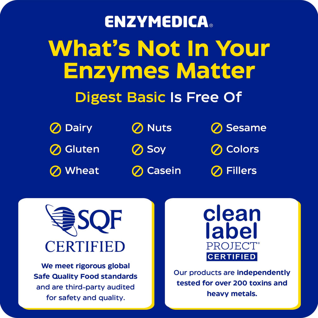 Enzymedica Digest Basic - Helps Gas & Bloating - 30 Caps | Digestive Enzyme Supplement for Women & Men, Enzyme Capsules for Digestion, Gut Health Support, For Sensitive Stomachs, Vegan