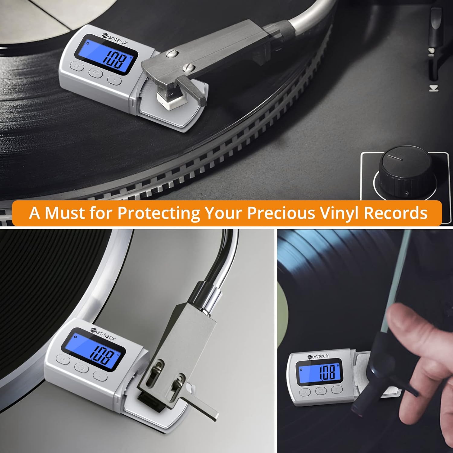 Buy now Neoteck Digital Turntable Stylus Force Gauge 0.01g/5.00g with Blue LCD Backlight Turntable Stylus Pressure Gauge with 5g Weight & Leather Case Accurate Tracking for Tonearm Phono Cartridge-Silver at indiglob india