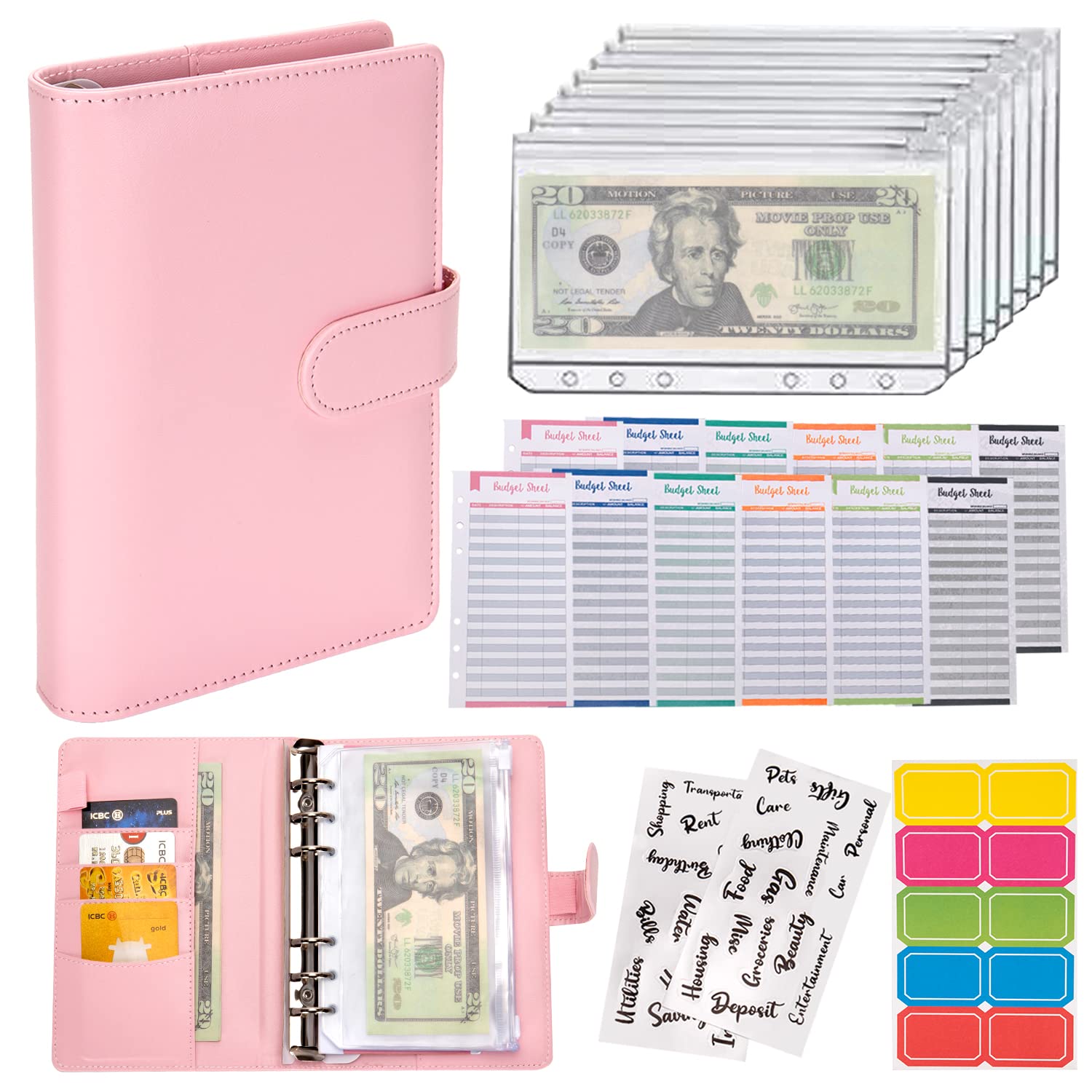 Buy now NICOOTHBudget Binder Cash Envelopes A6 Money Saving Binder with Zipper envelopes (Purple) Pink at indiglob india