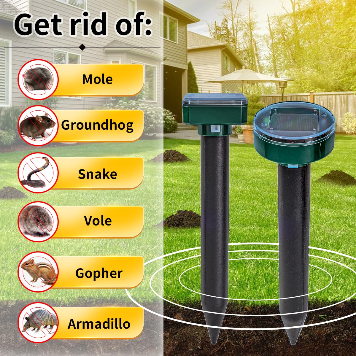 8-Solar Ultrasonic Mole Repellent, Waterproof Stakes Lawn Gophers Snakes