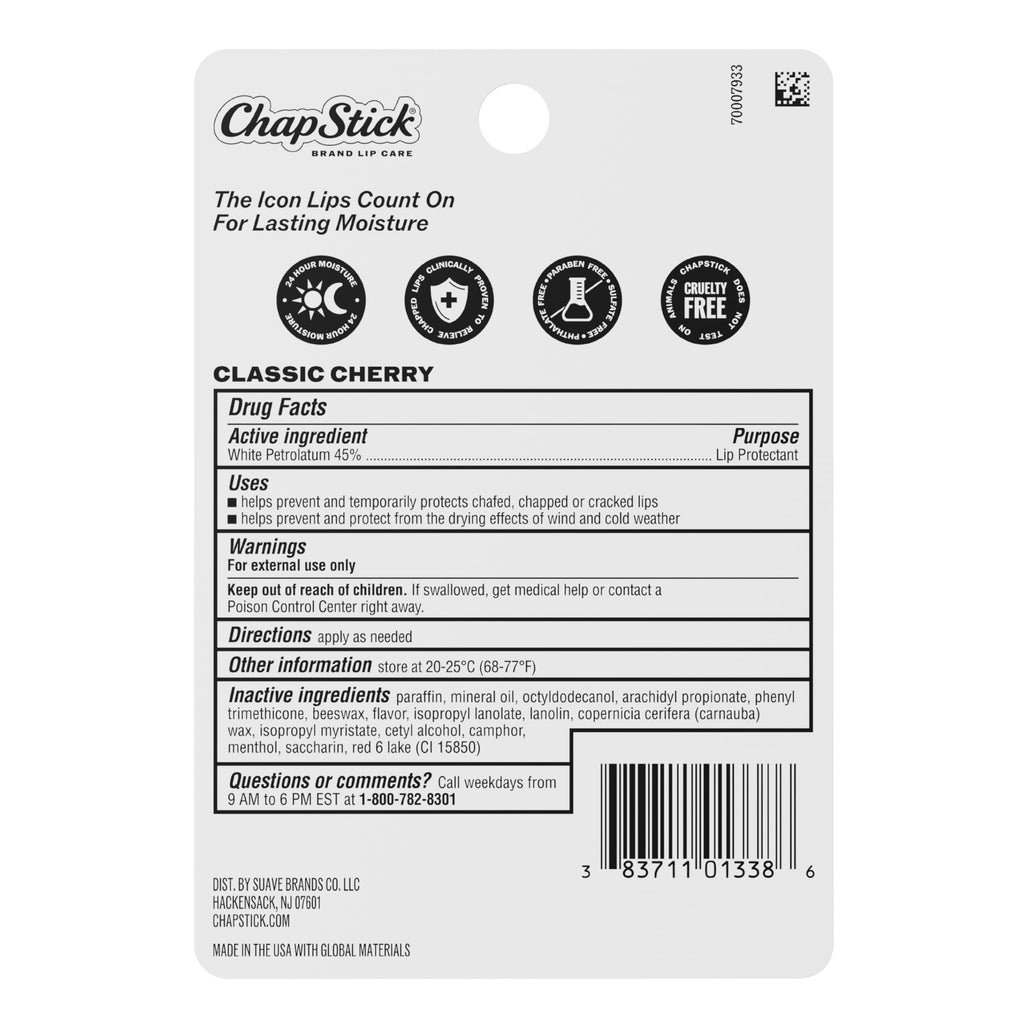ChapStick Classic Cherry, Lip Protectant, 4-Count Pack, 0.45 oz Each