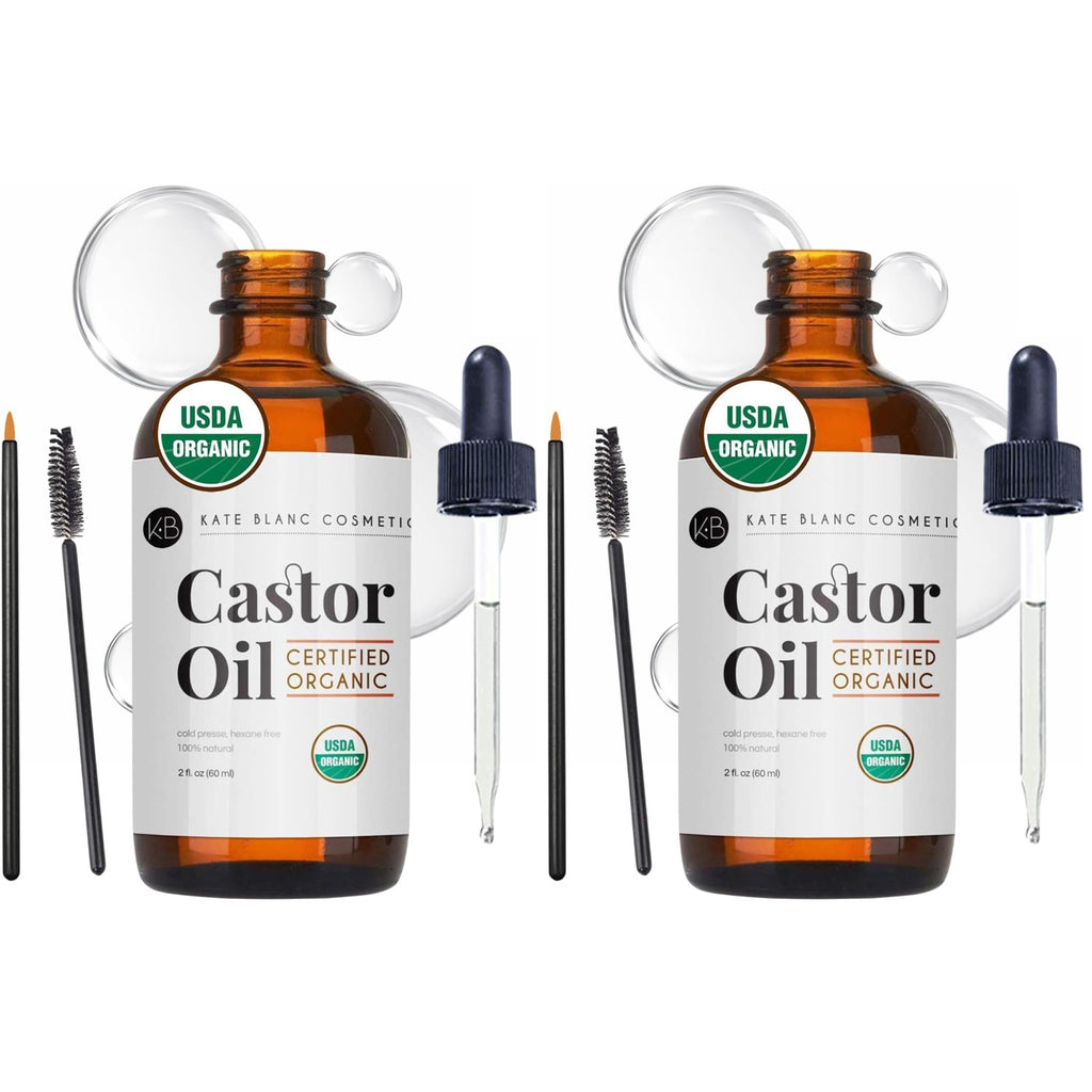 Kate Blanc Cosmetics Castor Oil Organic for Hair, Lashes, Face, Skin (2oz) | 100% Pure, Cold Pressed, Hexane Free Hair Oil in Glass Bottle. Lash Serum for Thicker-Looking Eyelashes & Eyebrows