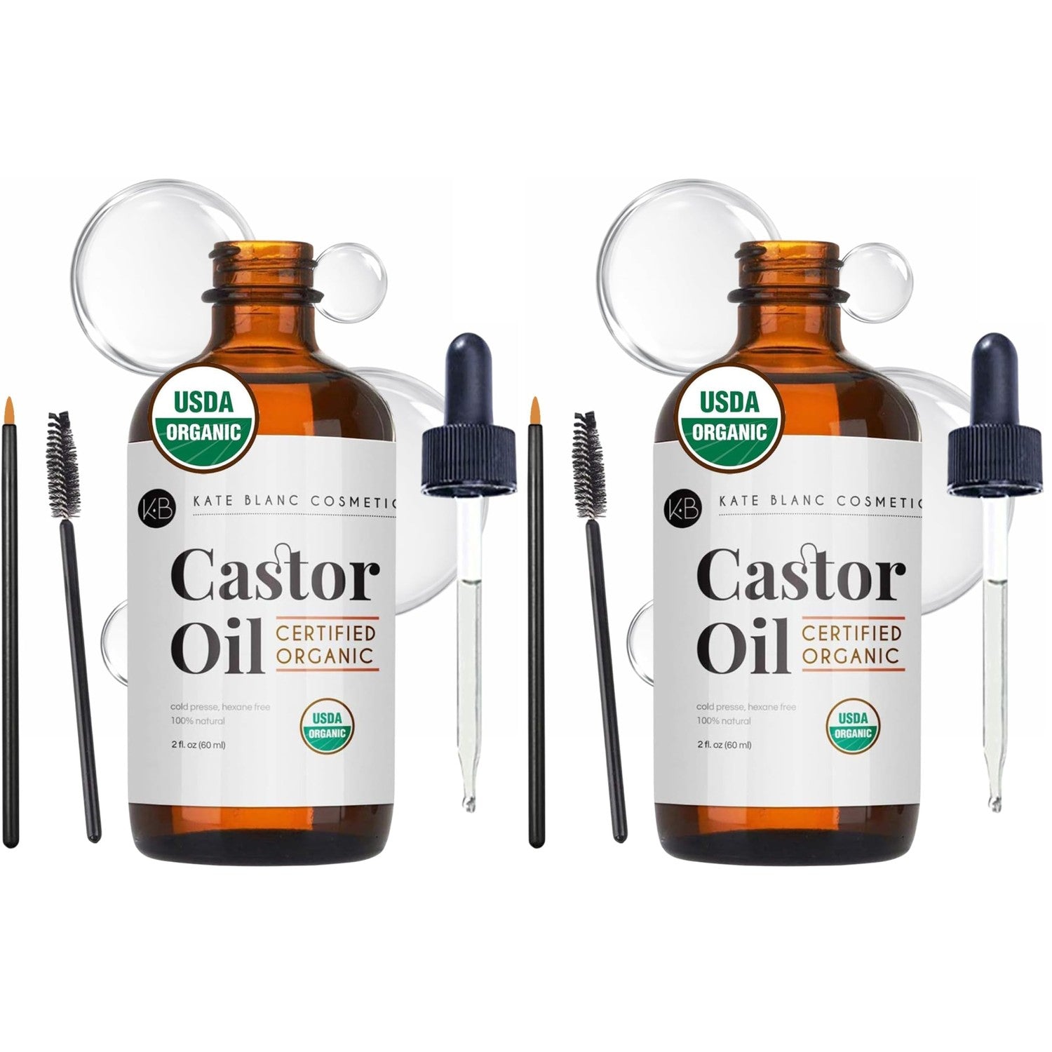 Kate Blanc Cosmetics Castor Oil Organic for Hair, Lashes, Face, Skin (2oz) | 100% Pure, Cold Pressed, Hexane Free Hair Oil in Glass Bottle. Lash Serum for Thicker-Looking Eyelashes & Eyebrows