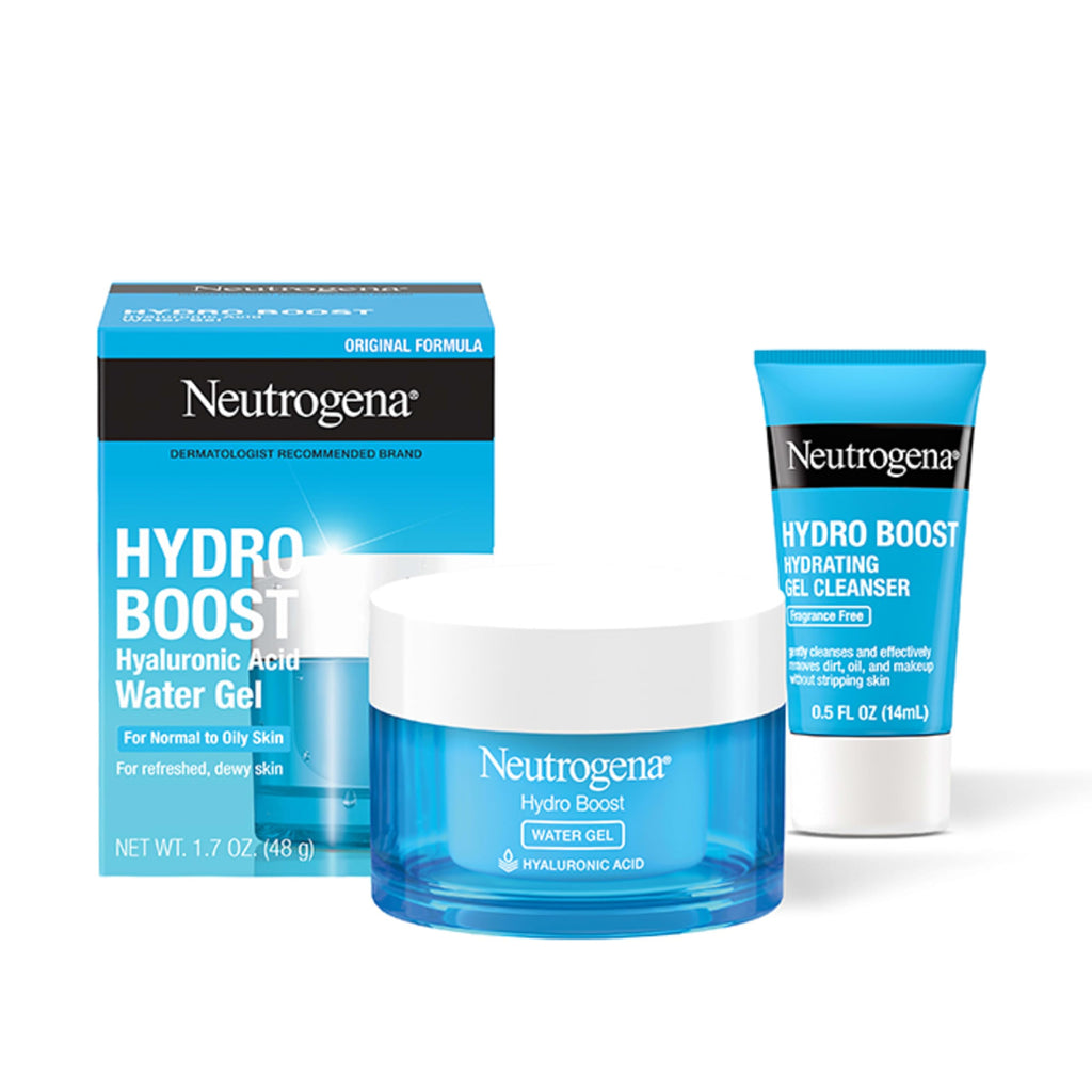 Neutrogena Hydro Boost Water Gel + Facial Cleanser 1.7 fl. oz + 0.5 oz | Hyaluronic Acid Facial Moisturizer, Suitable for Normal to Oily Skin, Hydrating Face Moisturizer, Trial-Size Facial Cleanser