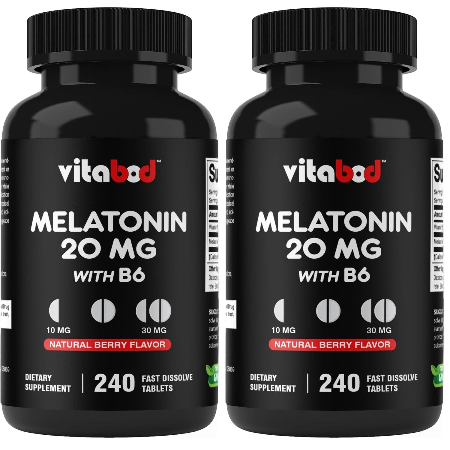 Vitabod Melatonin 20 mg Fast Dissolve Tablets with Vitamin B6, 240 Ct | Natural Berry Flavor, Sleep Support*, Non-GMO, Gluten Free, Made in USA