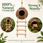 HERCOCCI Crested Gecko Tank Accessories, Reptile Hanging Plants Vines with Natural Coconut Shell Hideout & Climbing Ladder Decor for Hermit Crab Lizard Leopard Gecko Chameleon Snake Terrarium Decor