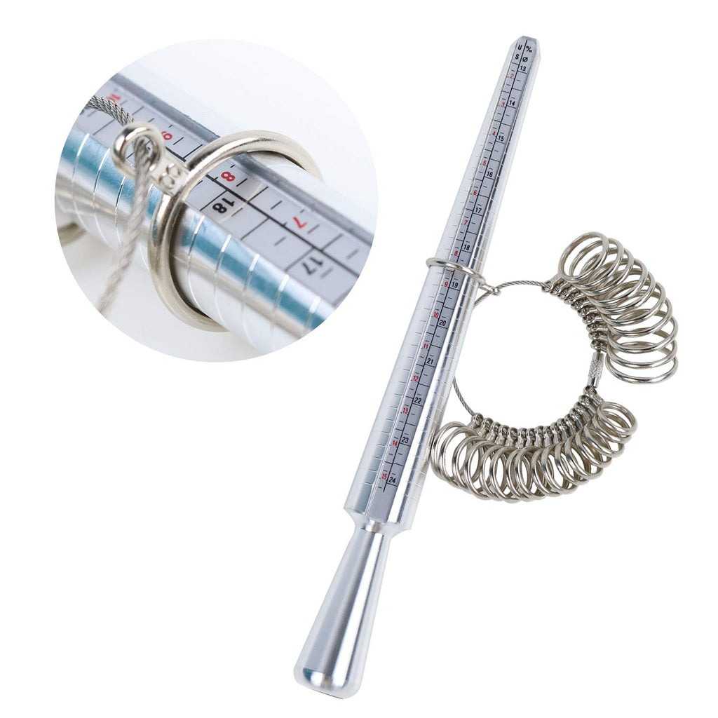 NIUPIKA Ring Sizer Measuring Tool Ring Mandrel Ring Measurer Ring Sizing Kit Measure Finger Size Measurement Tool Set Metal Gauge US Size 1-13 Jewelry Sizers Kit of 27 Pieces