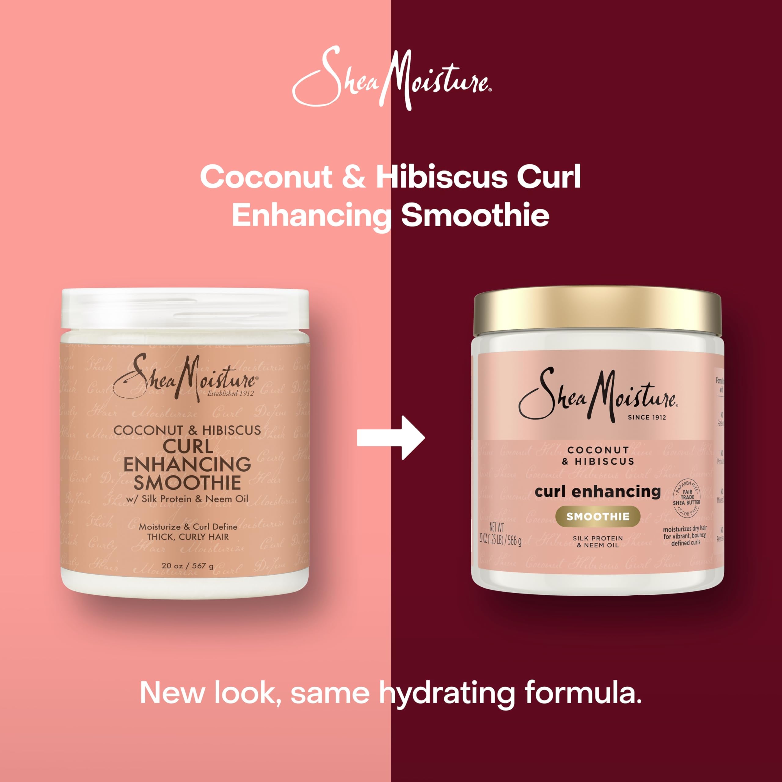 Shea Moisture Curl Enhancing Smoothie Hair Cream for Thick, Curly Hair Coconut and Hibiscus Sulfate Free and Paraben Free Curl Cream 20 oz | For curly hair - moisturizes, defines curls, and reduces frizz with Coconut Oil, Neem Oil and Silk Protein.