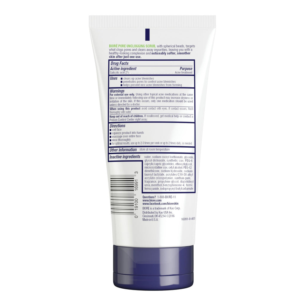 Biore Pore Unclogging Scrub With Salicylic Acid, Oil Free, 5 Oz | Removes Excess Dirt & Oils, Deep Exfoliation, Clears Congestion, Smooth Texture, Fresh Clean Finish