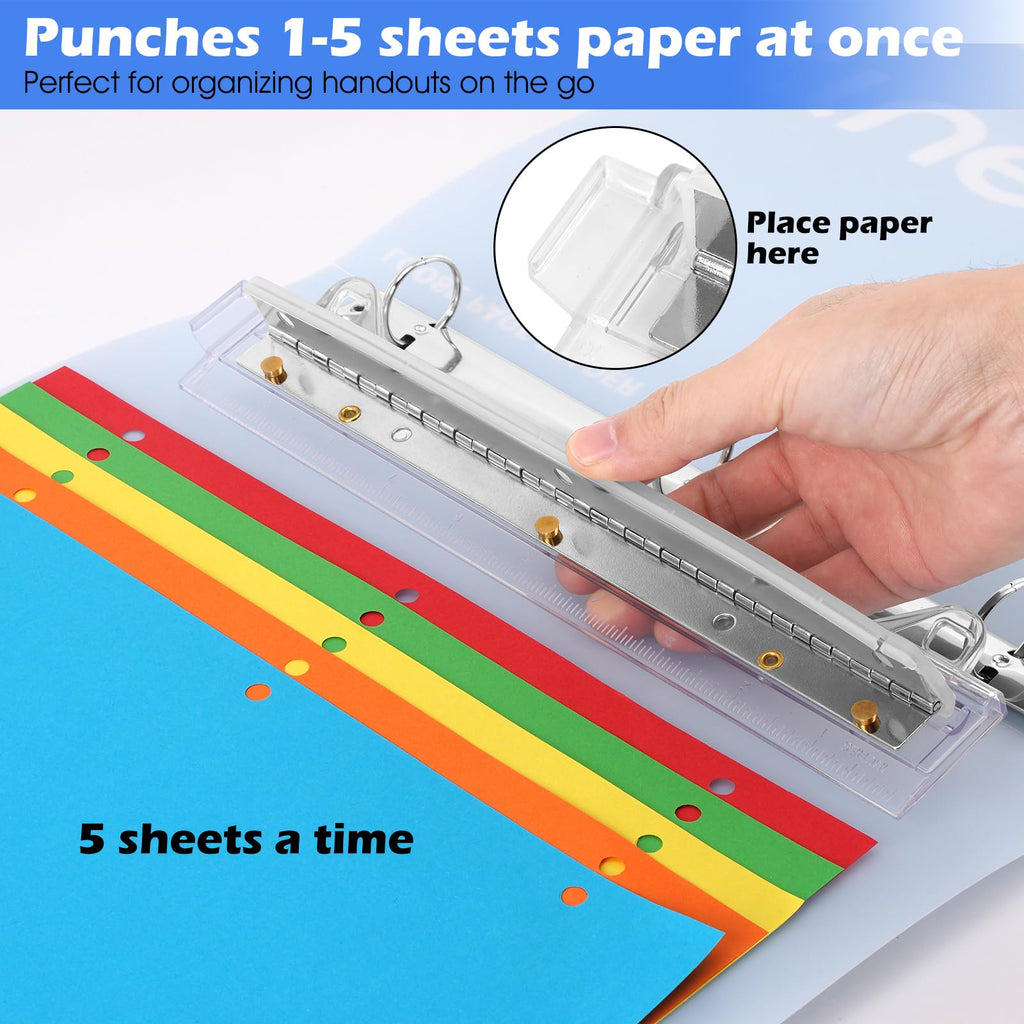 3 Hole Punch, Portable 3 Hole Puncher for 3 Ring Binder, Upgraded Removable Scrap Container, Durable Three Hole Punch with 10 Inches Ruler, 5 Sheets Capacity, for School, Office