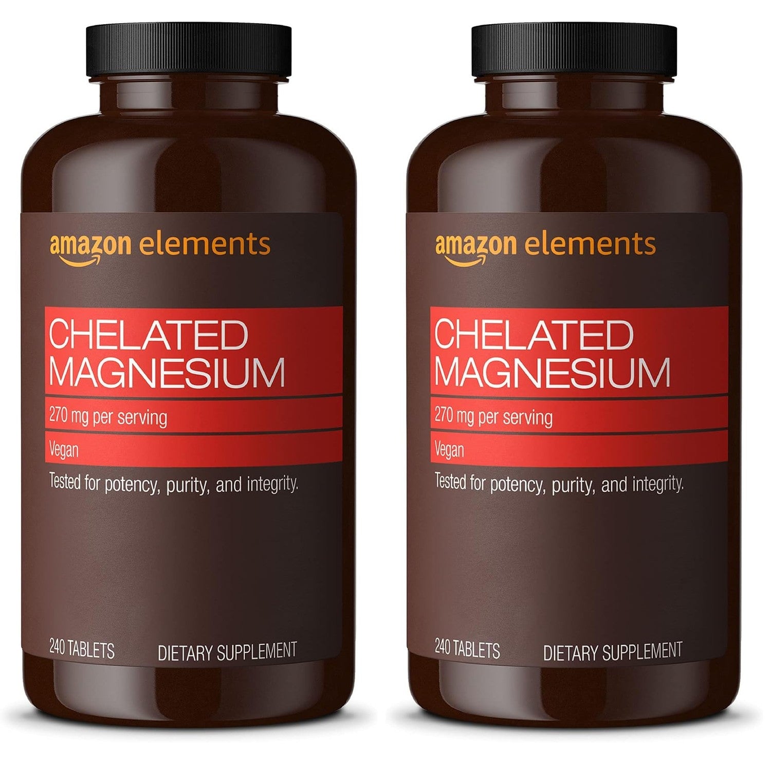 Amazon Elements - Chelated Magnesium, 240 Tablets, 270 mg per Serving, as Magnesium Glycinate Chelate, Vegan (Pack of 2)