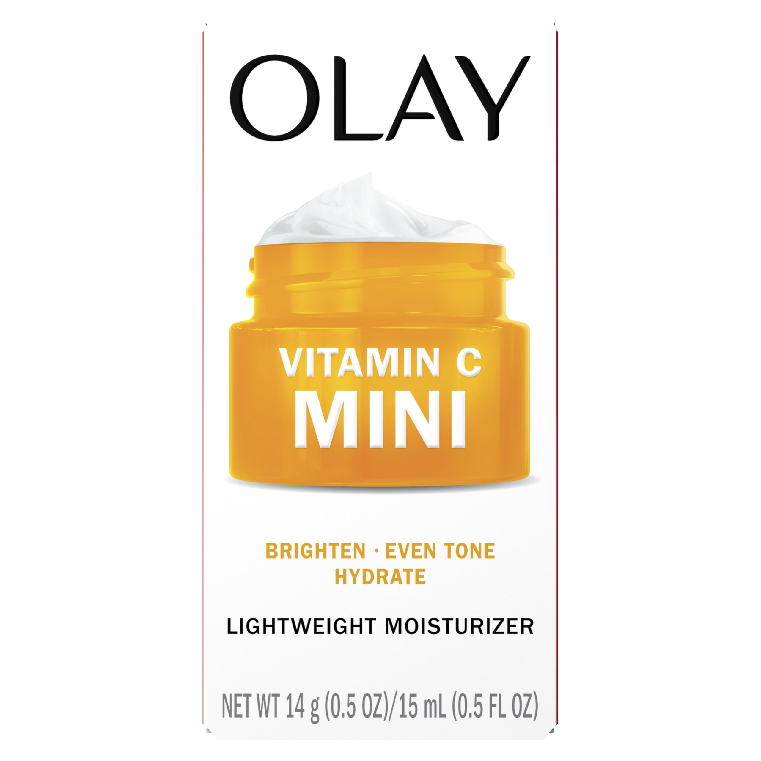 Olay Vitamin C Face Moisturizer, Brightening Cream for Women, Trial Size, Evens Tone, Dark Spot & Hyperpigmentation Reduction, Glowing Skin Care - Niaciniamide, Lactic Acid, 0.5 Oz