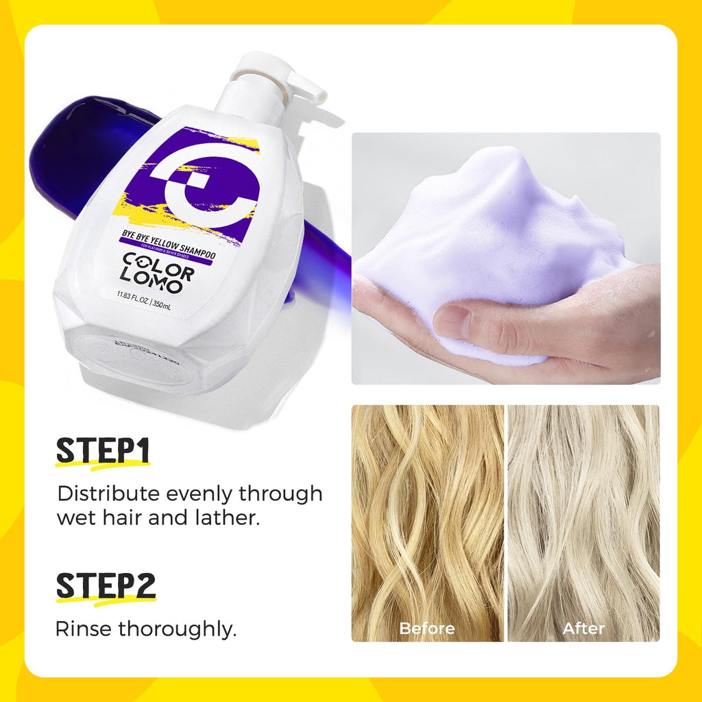 COLORLOMO Bye Bye Yellow Purple Shampoo, Neutralizes Brass & Yellow Tones
