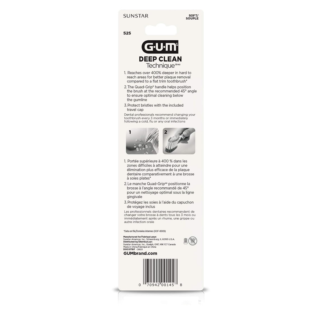 Buy now GUM Technique Deep Clean Toothbrush - Compact Soft - Soft Toothbrushes for Adults with Sensitive Extra Fine Bristles, 3ct at indiglob india
