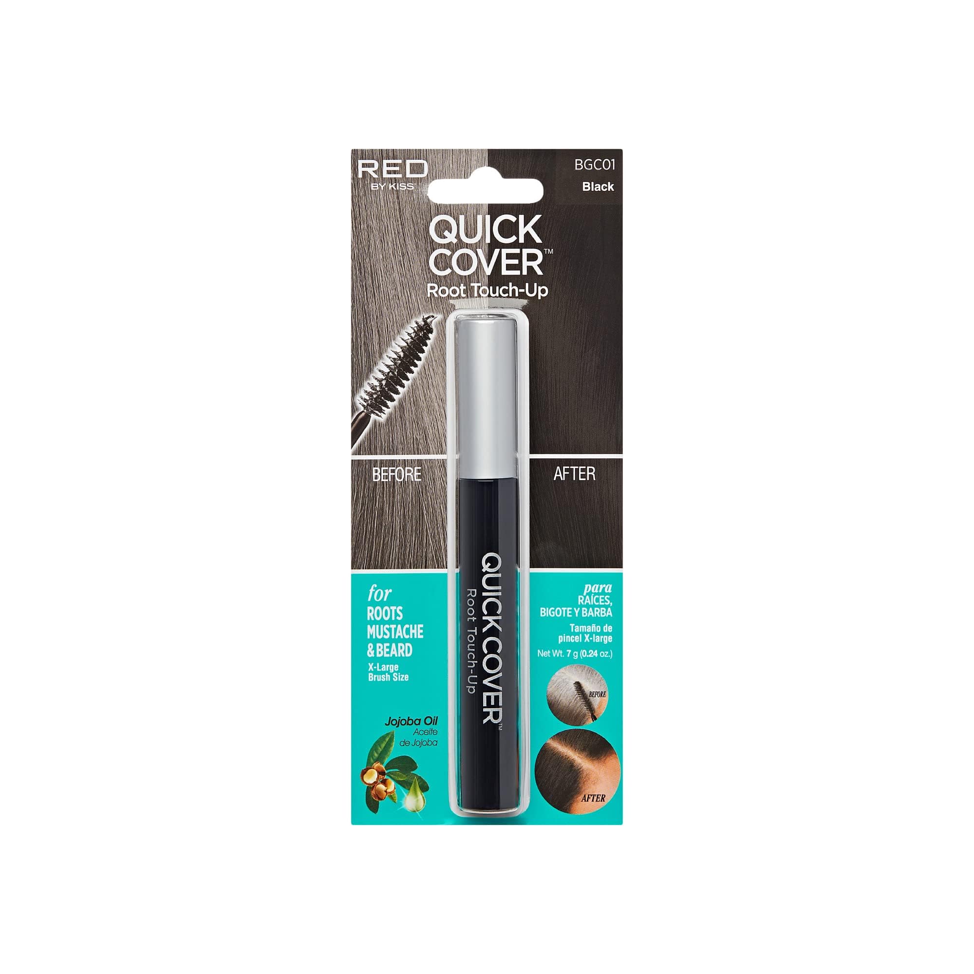 RED by KISS Quick Cover Root Touch Up Rescue (Dark Brown), Mascara Natural Water-Resistant Temporary Gray Concealer Cover Up Brush for Hair Mustache & Beard, Formulated with Jojoba Oil